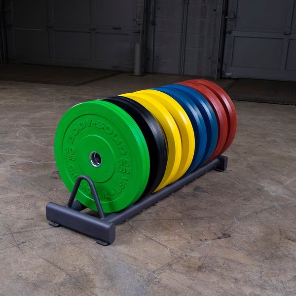 Body-Solid Chicago Extreme Color Bumper Plates On Rack