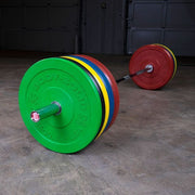 Body-Solid Chicago Extreme Color Bumper Plates Set On Barbell
