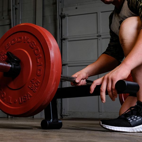 Body-Solid Olympic Bar Jack Close Up Setting Up