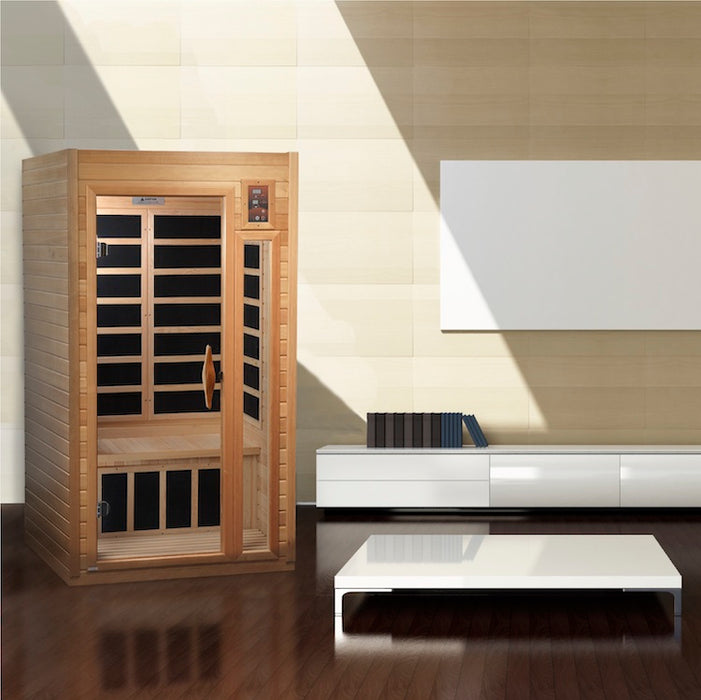 Golden Designs Geneva Elite 1-2-person PureTech™ Near Zero EMF FAR Infrared Sauna (Canadian Hemlock)