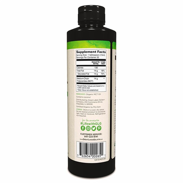 Great Lakes Wellness Organic MCT Oil Back View