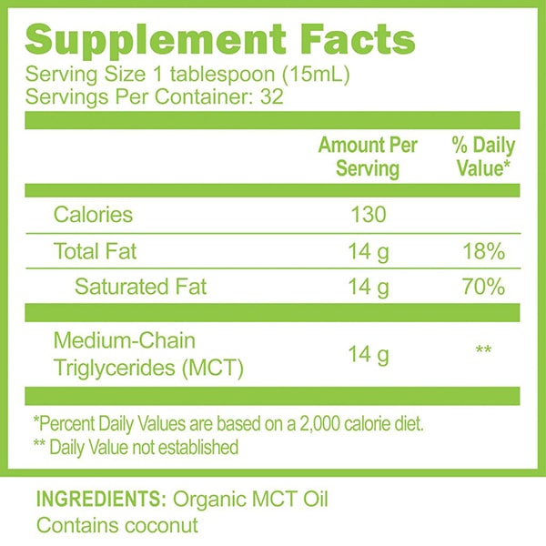 Great Lakes Wellness Organic MCT Oil Supplement Facts