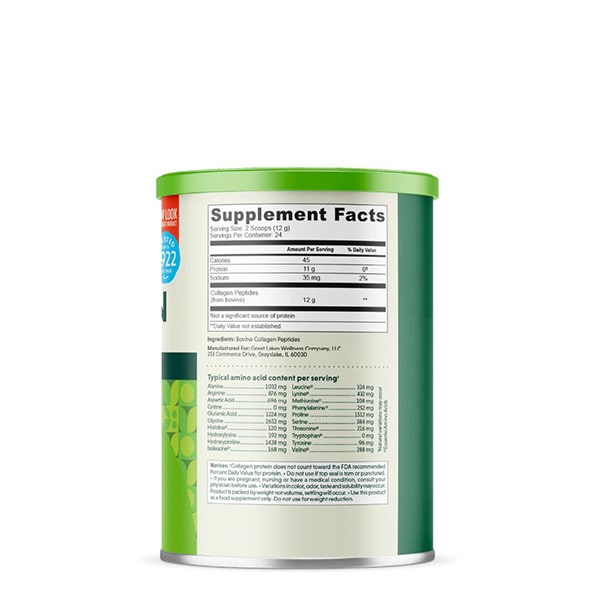 Great Lakes Wellness Unflavored Collagen 10oz Supplement Facts Back