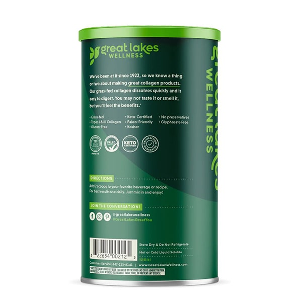 Great Lakes Wellness Unflavored Collagen 16oz Back View