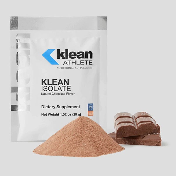 Klean Isolate™ Natural Chocolate Flavor Front View Single Serving Sachets With Chocolate