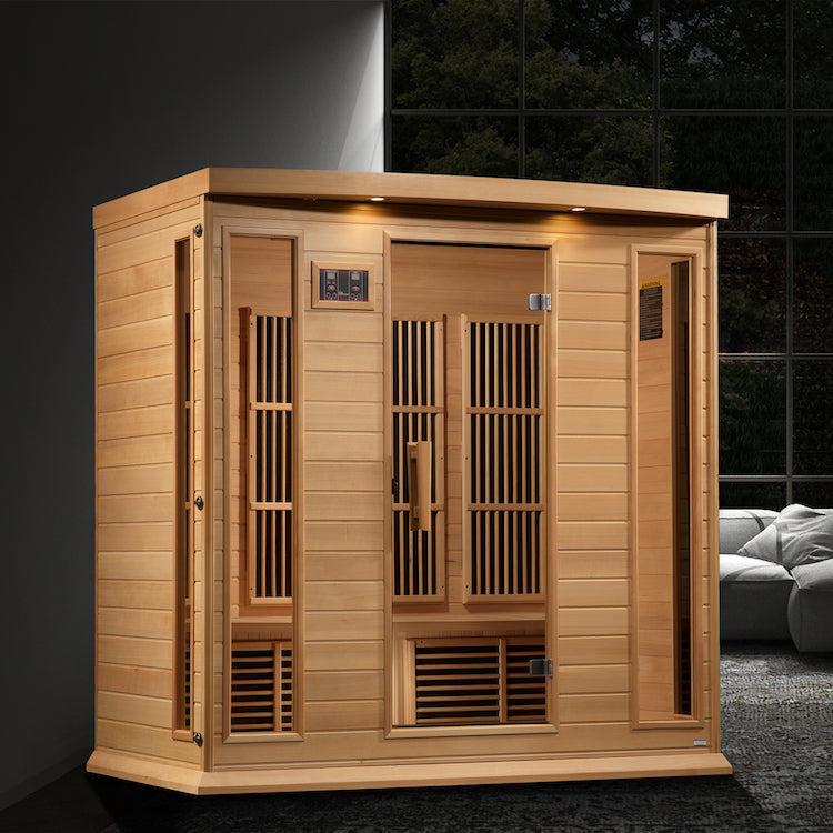 Maxxus 4-Person Corner Near Zero EMF FAR Infrared Sauna (Canadian Hemlock)