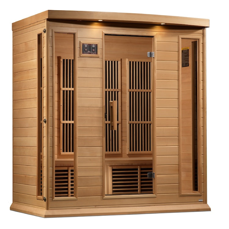 Maxxus 4-Person Corner Near Zero EMF FAR Infrared Sauna (Canadian Hemlock)