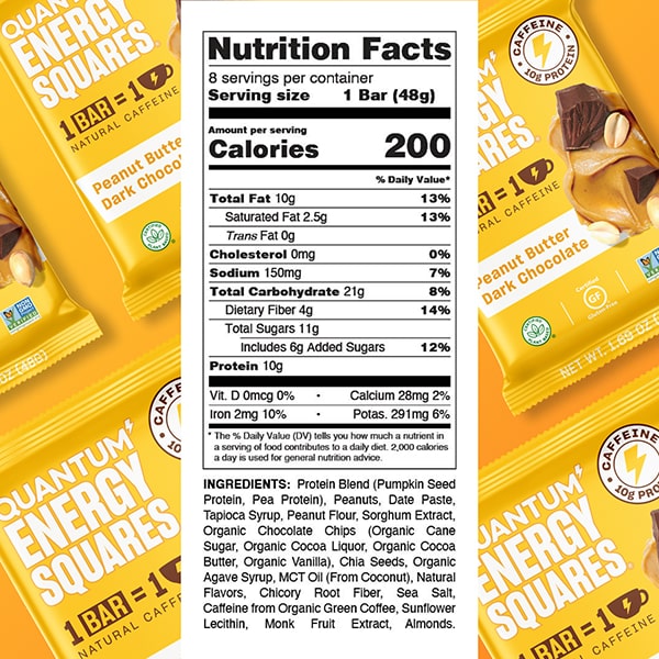 Quantum Energy Squares Peanut Butter Dark Chocolate Nutrition Facts