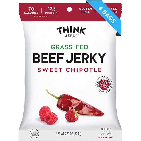 Think Jerky 100% Grass-Fed Beef Jerky - Sweet Chipotle 2.2oz 4 Pack