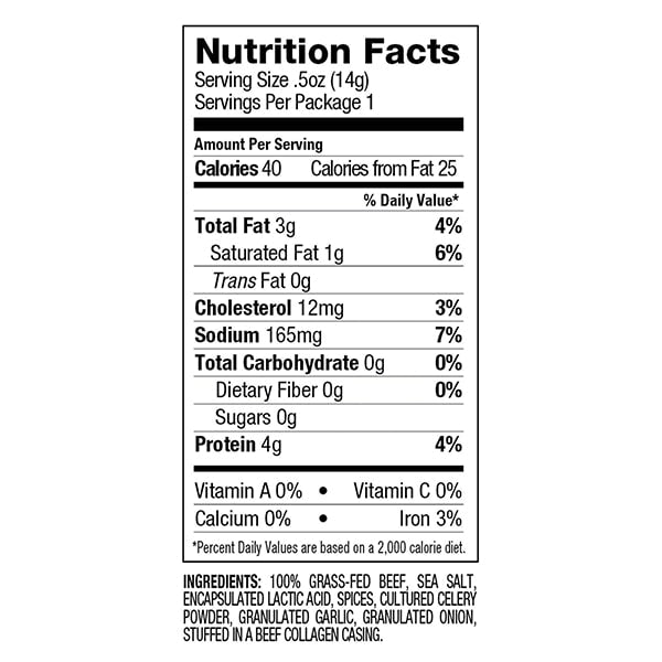 Think Jerky Original 100% Grass-Fed Beef Stick Nutrition Facts