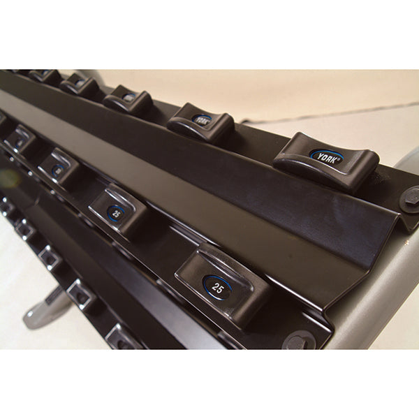York Barbell 2 Tier ETS Saddle Rack for Pro Style Dumbbells Close Up