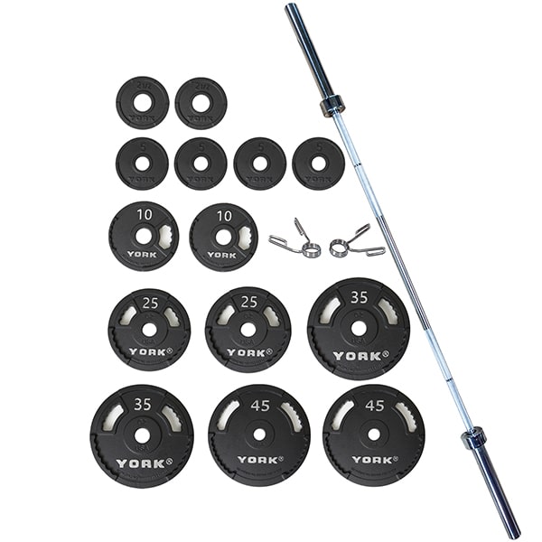 York Barbell 300Lb G-2 Cast Iron Olympic Weight Plate Set Top View