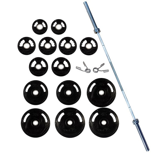 York Barbell 300Lb G-2 Rubber Olympic Plate Set Top View