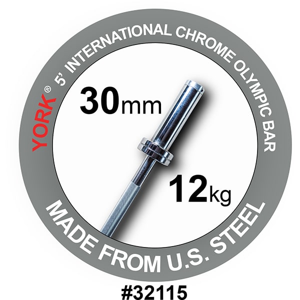 York Barbell 5' International Chrome Olympic Weight Bar – 30mm American Made