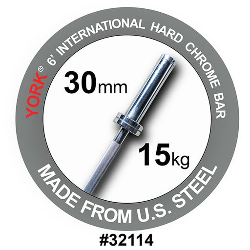 York Barbell 6' International Chrome Olympic Bar – 30mm American Made