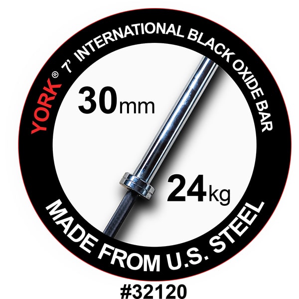 York Barbell 7' International Black Oxide Weight Bar – 32mm American Made