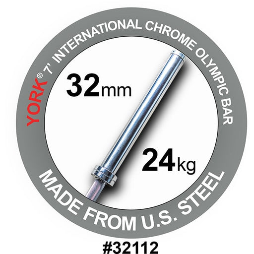 York Barbell 7' International Chrome Olympic Bar – 32mm American Made