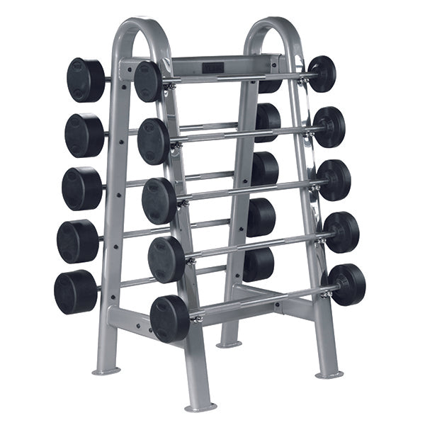 York Barbell ETS Fixed Straight And Curl Barbell Rack with DBs
