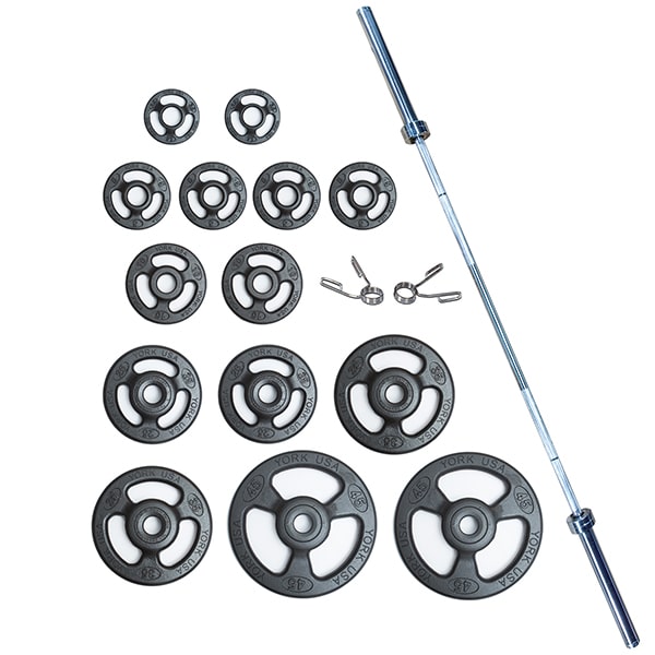 York Barbell Iso-Grip Steel Olympic Plate Set Top View