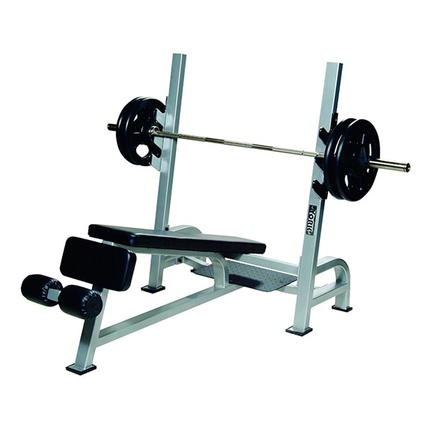 York Barbell STS Olympic Decline Bench Press w Gun Racks Silver