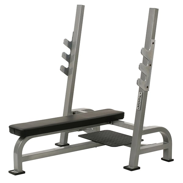 York Barbell STS Olympic Flat Bench w Gun Racks Silver