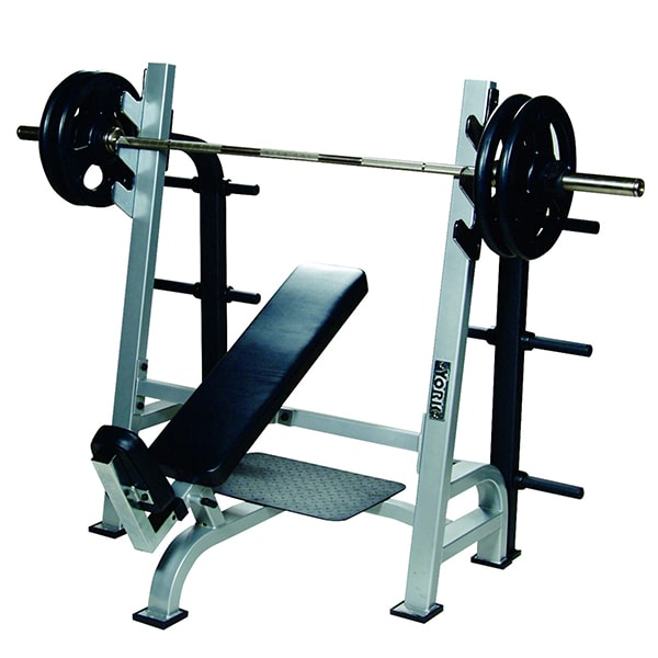 York Barbell STS Olympic Incline Bench Press w Gun Racks Silver