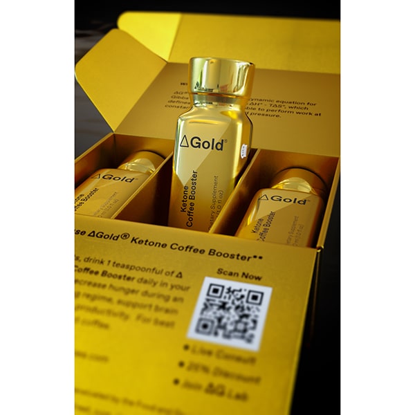 deltaGold® Ketone Ester Coffee Booster Front Side View In Threes