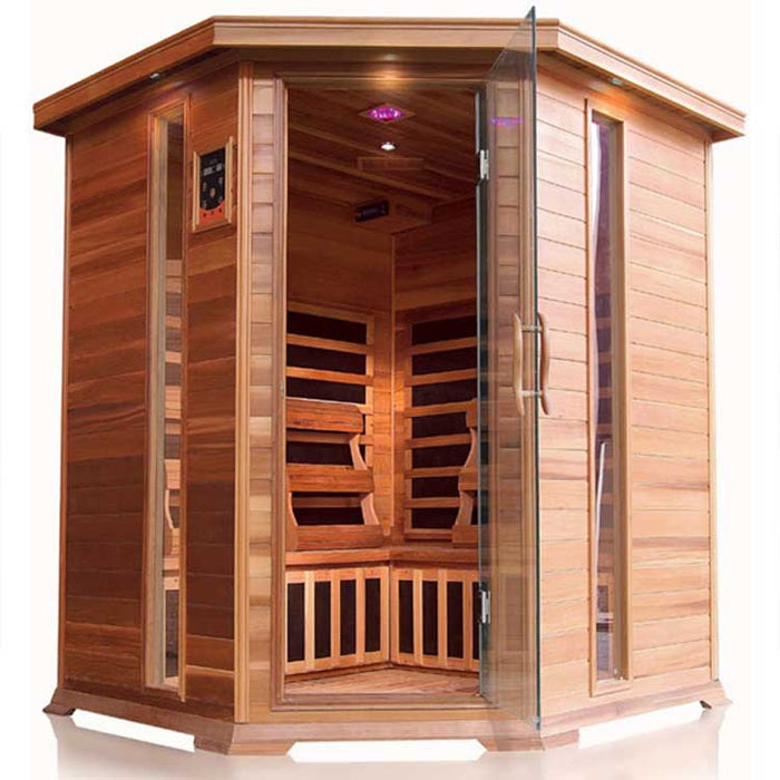 SunRay Bristol Bay 4 Person Corner Cedar Infrared Sauna with Carbon Heaters
